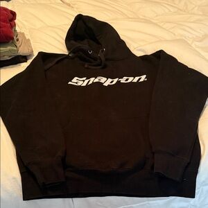 Snap-on Logo Athletic Pullover Hoodie Black